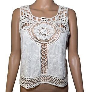 Garage White Crochet Lace Medallion Embroidered Cotton Tank Top Womens Size M